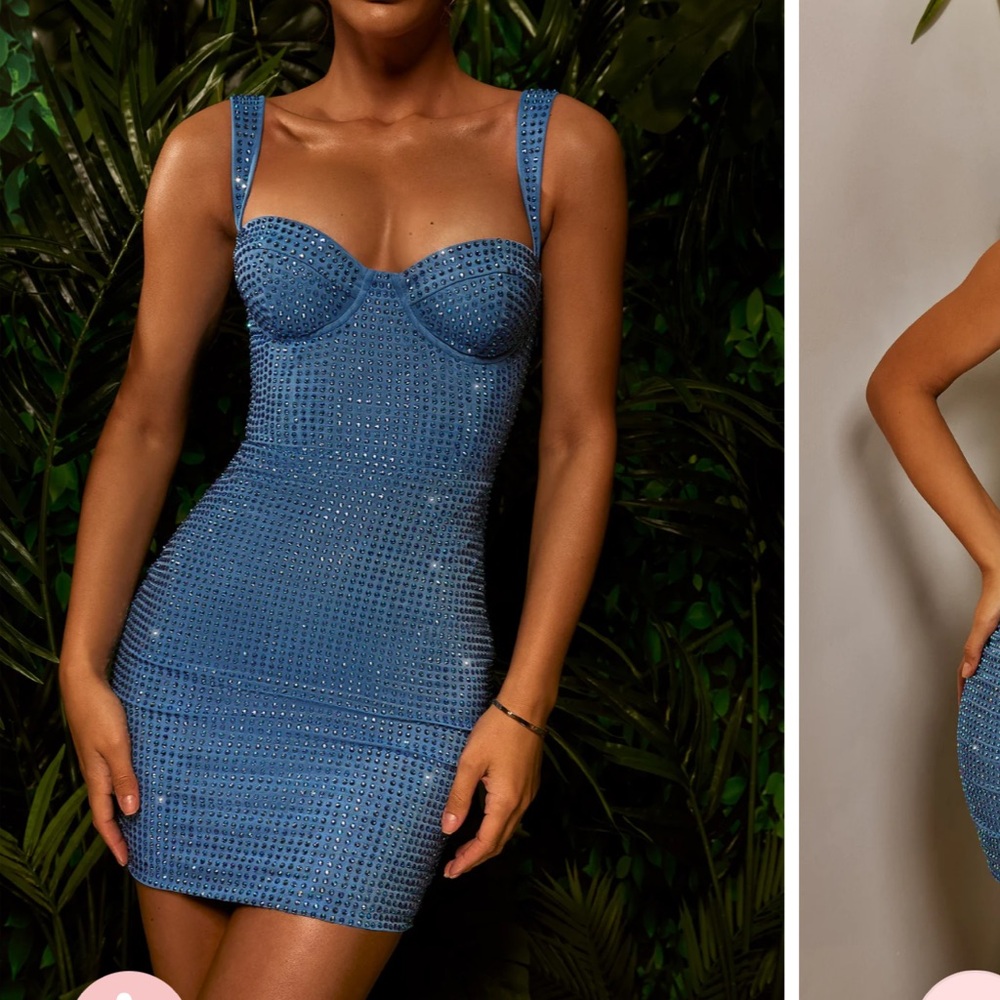 Blue embellished Oh Polly dress size 4 worn once